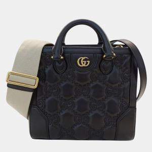 Pre Owned Gucci Gg Matelasse Leather Shoulder Bag 2-Way In Black Crossbody Or Over The