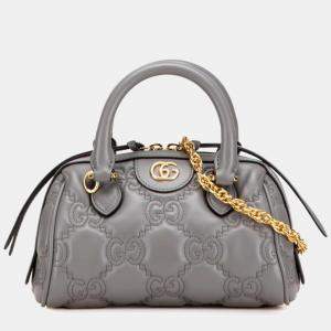 Pre Owned Gucci Gg Matelasse Quilted Mini Boston Bag/Shoulder Bag 2-Way Gray Leather
