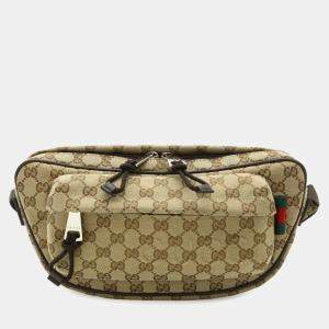 Pre Owned Gucci Gg Canvas Large Sling Bag Body Waist Canvas Beige Dark Brown