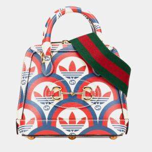 Pre Owned Gucci X Adidas Horsebit 1955 Handbag/Shoulder Bag White Red Blue Leather