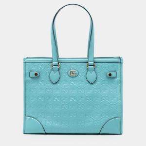 Pre Owned حقيبة يد توتس غوتشي جلد منقوش بنجوم زرقاء جي جي