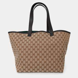 Pre Owned Gucci Brown GG Canvas Web Medium Totissima Tote Bag with Pouch