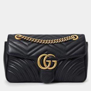 مملوكة مسبقًا Gucci Black Leather GG Marmont Small Crossbody Bag