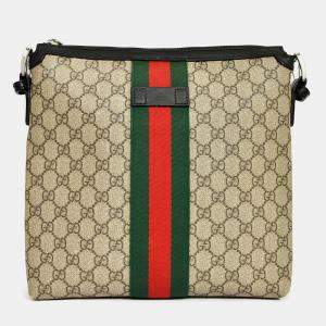 Pre Owned حقيبة ماسنجر غوتشي كانفاس جلد بني/أسود جي جي سوبريم