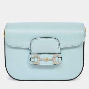 Pre Owned حقيبة كتف ميني كريستال هورسبيت 1955 جلد أزرق من غوتشي