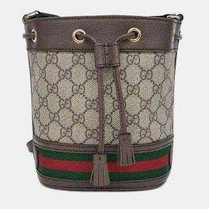 Pre Owned Gucci Beige Canvas Ophidia Mini Bucket Bag (550620)