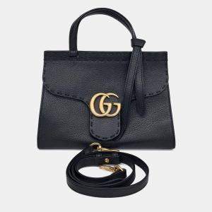Pre Owned Gucci Black Leather GG Marmont Mini Tote and Shoulder Bag (442622)