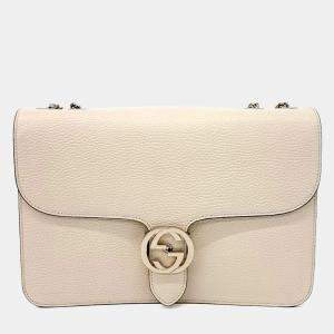 Pre Owned Gucci White Leather Interlocking GG Shoulder Bag (510303)