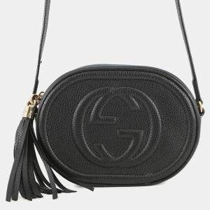 Pre Owned Gucci Soho Interlocking G Shoulder Bag Black/Beige Leather