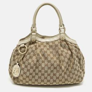 مملوكة مسبقًا Gucci Sukey Medium Beige GG Canvas and Leather Tote