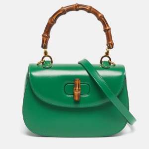 Pre Owned Gucci Bamboo 1947 Small Green Leather Top Handle Bag