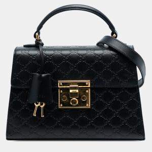 مملوكة مسبقًا Gucci Black Small Guccissima Padlock Satchel