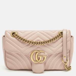 Pre Owned Gucci GG Marmont Flap Medium Light Pink Matelasse Leather Shoulder Bag
