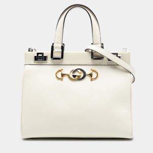Pre Owned Gucci White Small Grained Calfskin Zumi Top Handle Bag