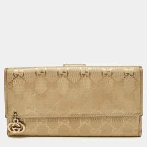 Pre Owned Gucci GG Twins Gold Imprime Canvas Continental Wallet