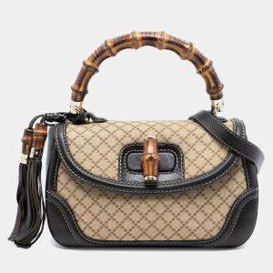 مملوكة مسبقًا Gucci Brown Medium Diamante Canvas New Bamboo Satchel