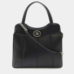 Pre Owned Gucci Petit Gg Tote Bag Shoulder Handbag Leather Black