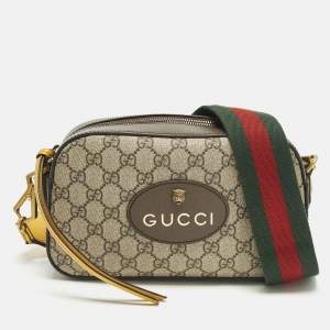 Pre Owned Gucci Neo Vintage Beige/Brown GG Supreme Canvas and Leather Crossbody Bag