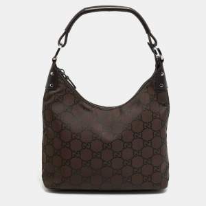 Pre Owned Gucci Dark Brown GG Nylon Hobo