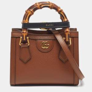 Pre Owned Gucci Diana Mini Brown Leather Tote