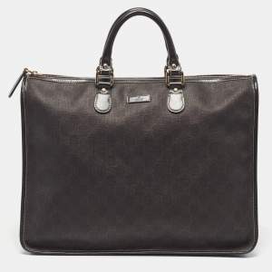 Pre Owned Gucci Joy Dark Brown GG Supreme Canvas Zip Tote
