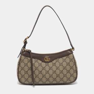 Pre Owned Gucci Ophidia Small Brown/Beige Supreme Canvas Shoulder Bag