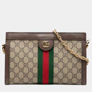 Pre Owned Gucci Brown Small GG Supreme Web Ophidia Chain Crossbody