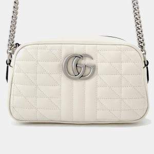 Pre Owned Gucci Gg Marmont Chain shoulder Bag White/Beige Leather Size Small