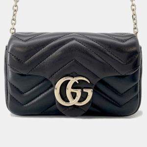 Pre Owned Gucci Gg Marmont Mini Shoulder Bag Black/Bordeaux Leather