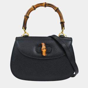 Pre Owned Gucci Black Pigskin Bamboo 2way Handbag