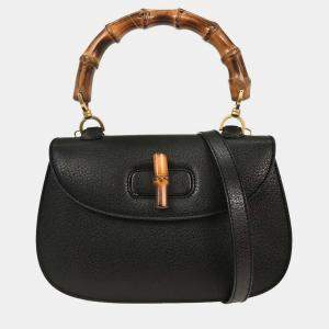 Pre Owned Gucci Black Pigskin Bamboo 2way Handbag