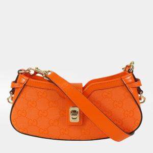 Pre Owned Gucci Orange Mini GG Canvas Moon Side Shoulder Bag