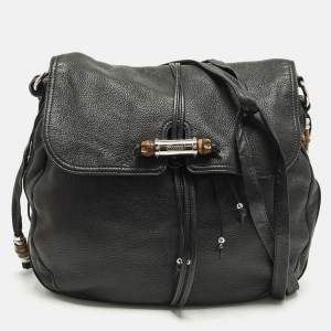 Pre Owned Gucci Jungle Large Black Leather Shoulder Bag