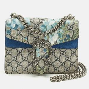 Pre Owned Gucci Dionysus Mini Blue/Beige GG Supreme Blooms Canvas and Suede Shoulder Bag