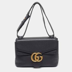 Pre Owned Gucci GG Marmont Black Leather Flap Shoulder Bag