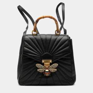مملوكة مسبقًا Gucci Black Calfskin Bamboo Trapuntata Queen Margaret Backpack