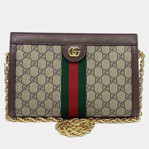 Pre Owned Gucci Brown Canvas and Leather Ophidia GG Supreme Shoulder Bag