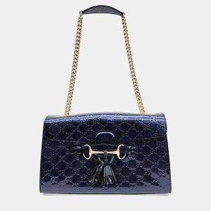 Pre Owned Gucci Blue Leather Cimaline Horsebit Chain Shoulder Bag