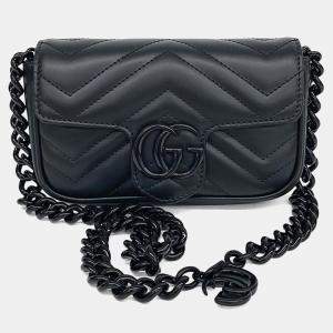 Pre Owned Gucci Black Leather GG Marmont Belt Bag