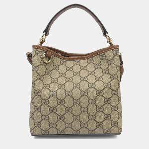 Pre Owned Gucci Beige Coated Canvas and Leather GG Emblem Small Bucket Bag