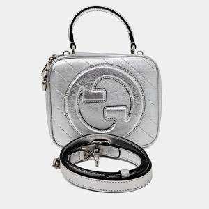 Pre Owned Gucci Silver Leather Blondie Top Handle Bag
