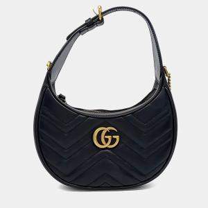 Pre Owned حقيبة غو تشي جلد أسود مارمونت هاف مون ميني كتف