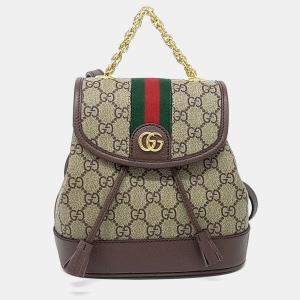 مملوكة مسبقًا Gucci Beige Brown PVC Ophidia Mini Backpack