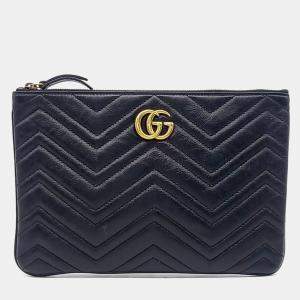Pre Owned Gucci Black Leather GG Marmont Clutch