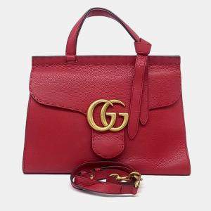 Pre Owned Gucci Red Leather GG Marmont Tote and Shoulder Bag