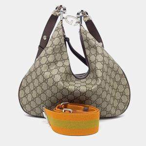 Pre Owned Gucci Beige, Brown Coated Canvas Attache Medium