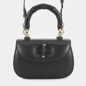 Pre Owned Gucci Bamboo 1947 Black Champagne Small Top Handle GHW