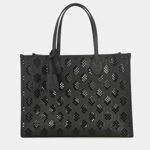 Pre Owned Gucci Cutout Motif Tote Bag Black Leather Size Medium