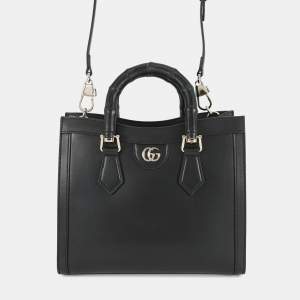 Pre Owned Gucci Diana Tote Bag Black Leather Size Medium