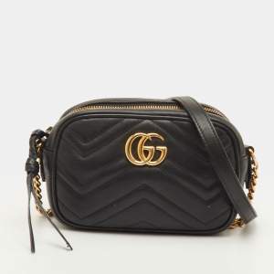 مملوكة مسبقًا حقيبة كتف غوتشي مارمونت جي جي ميني جلد ماتيلاسيه أسود كاميرا